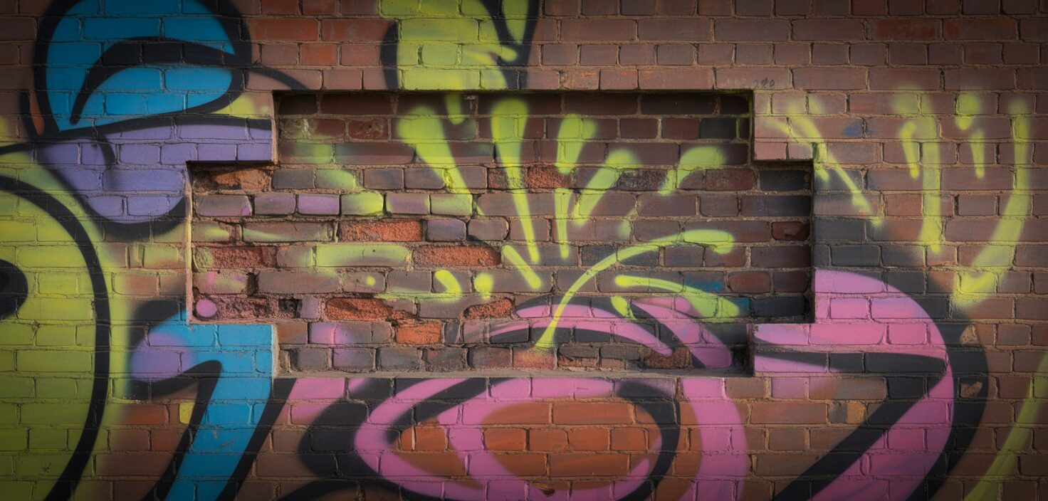 Graffiti på tegelvägg, detaljfoto